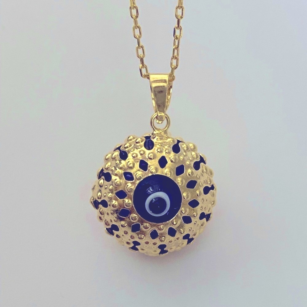 🧿925 Silver necklace glass blue evileye bead yellow gold plated - Picture 1 of 6